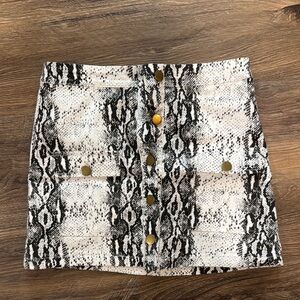 Black and White Snake Print Mini Cargo Skirt